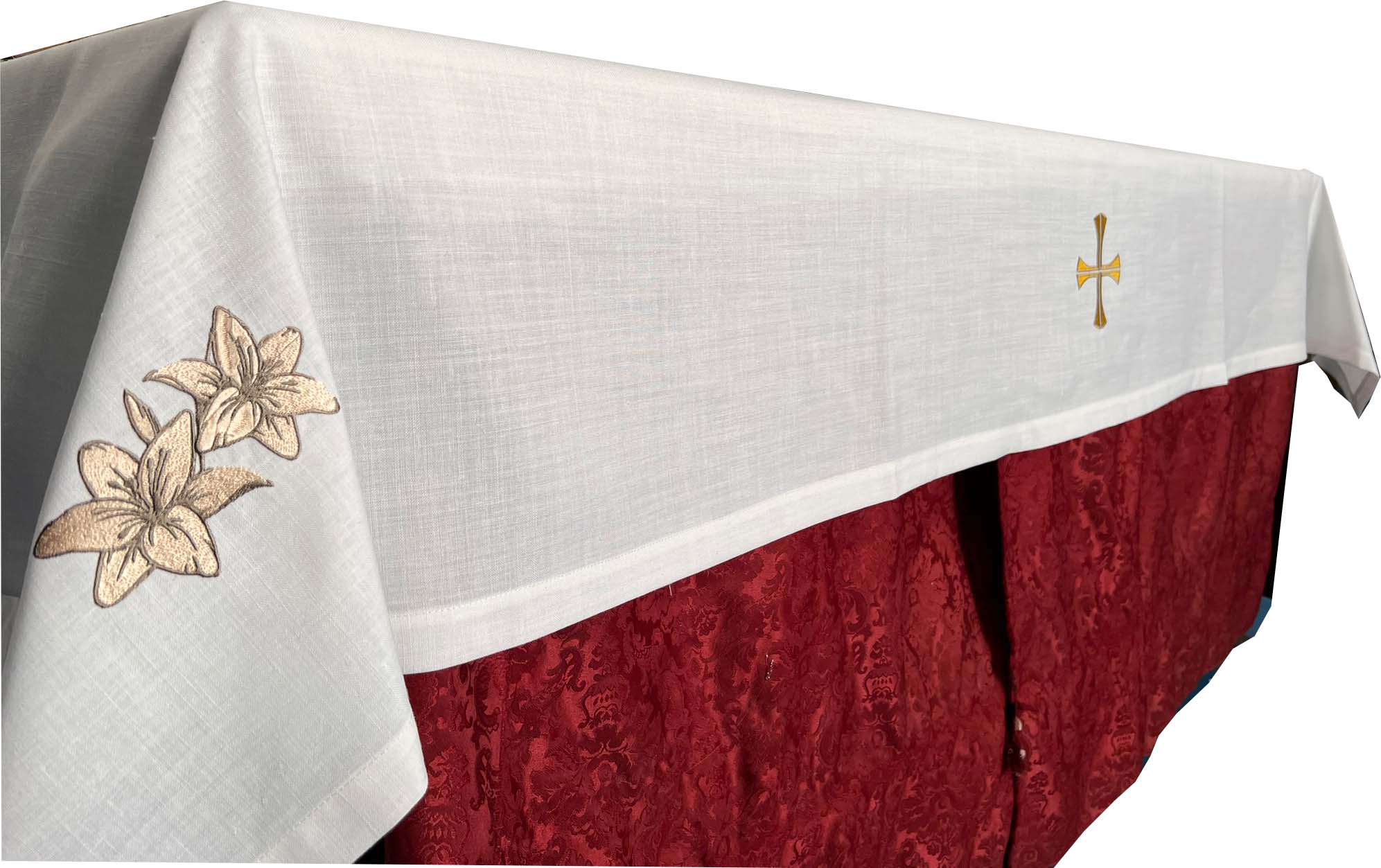 detalles mantel altar blanco